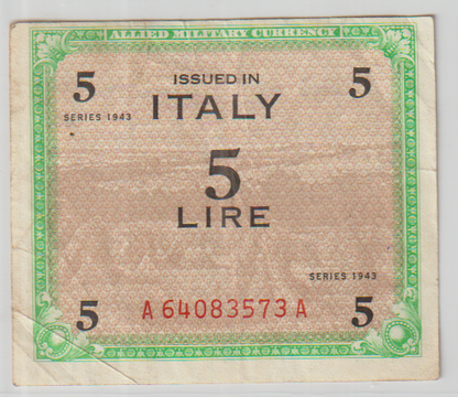SCARCE USA WWII MILITARY NOTE (USED ON USA BASES IN ITALY)