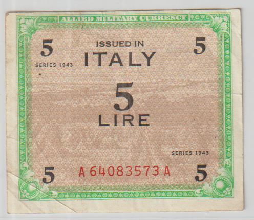 SCARCE USA WWII MILITARY NOTE (USED ON USA BASES IN ITALY)