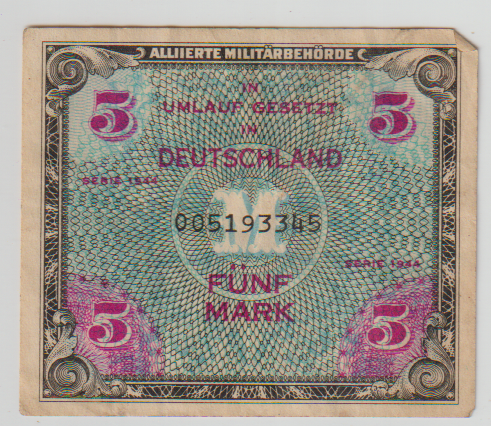 SCARCE USA WWII MILITARY NOTE (USED ON USA BASES IN GERMANY)