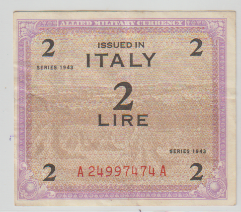 26E) SCARCE USA WWII MILITARY NOTE (USED ON USA BASES IN ITALY )
